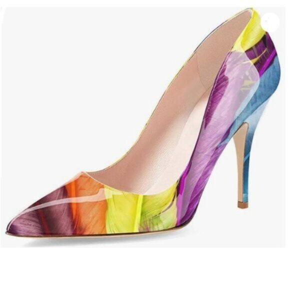 YDN Women's Chic Pointed Closed Toe Mid Heel Pumps Slip on Stilettos Slide Print - Picture 1 of 8